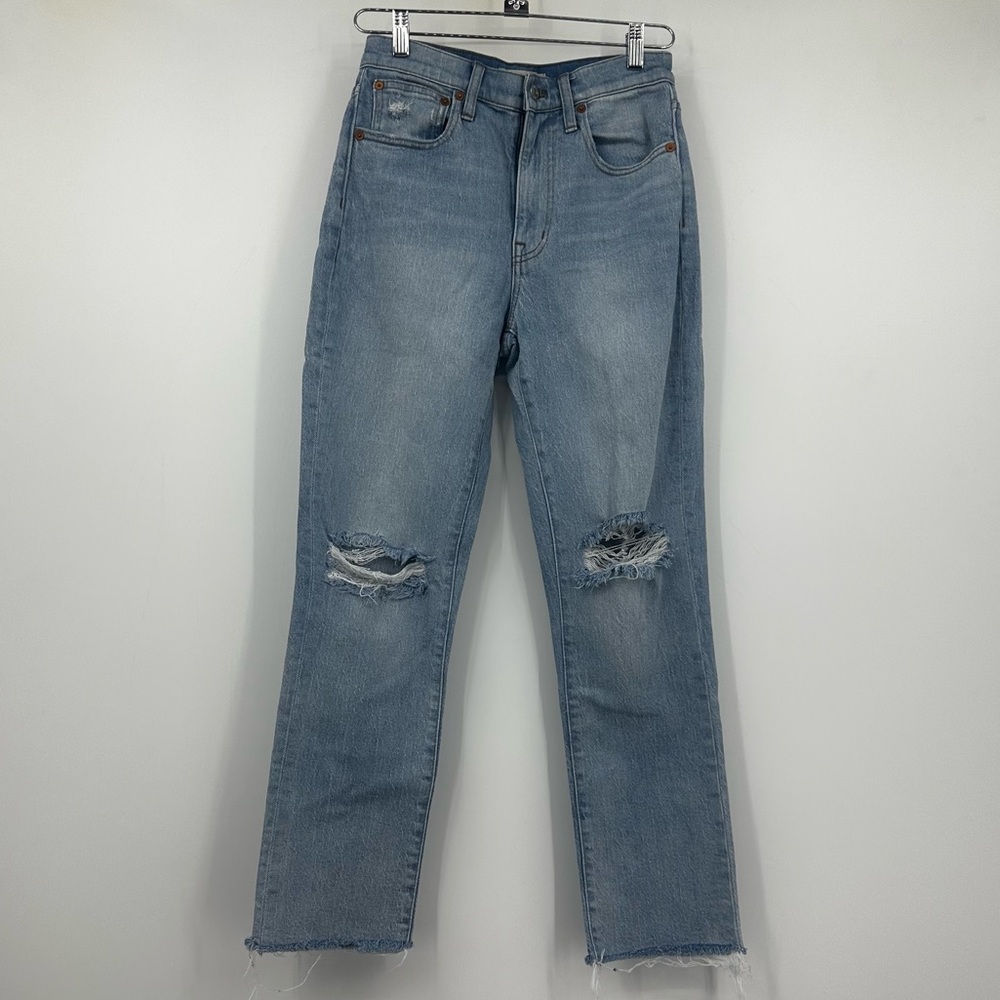 *Madewell High Rise Slim Boyfriend Jeans Distressed Womens 25 Raw Hem